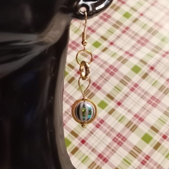 Steel Handmade Hand Crafted Beaded Rainbow Stripe Dangle Earrings #53 - Picture 6 of 11